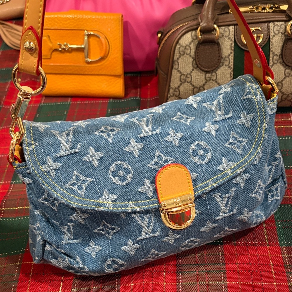 Blue Denim Classic Monogram Shoulder Bag